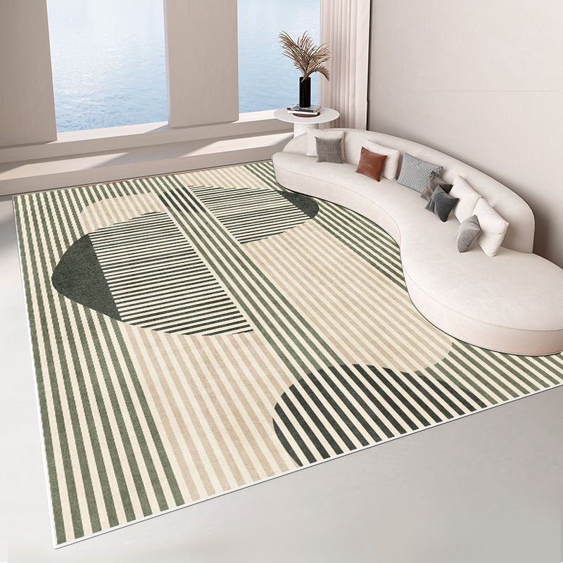 Beige Living Room Area Rug Color Block Polyester Area Carpet Non-Slip Backing Area Rug