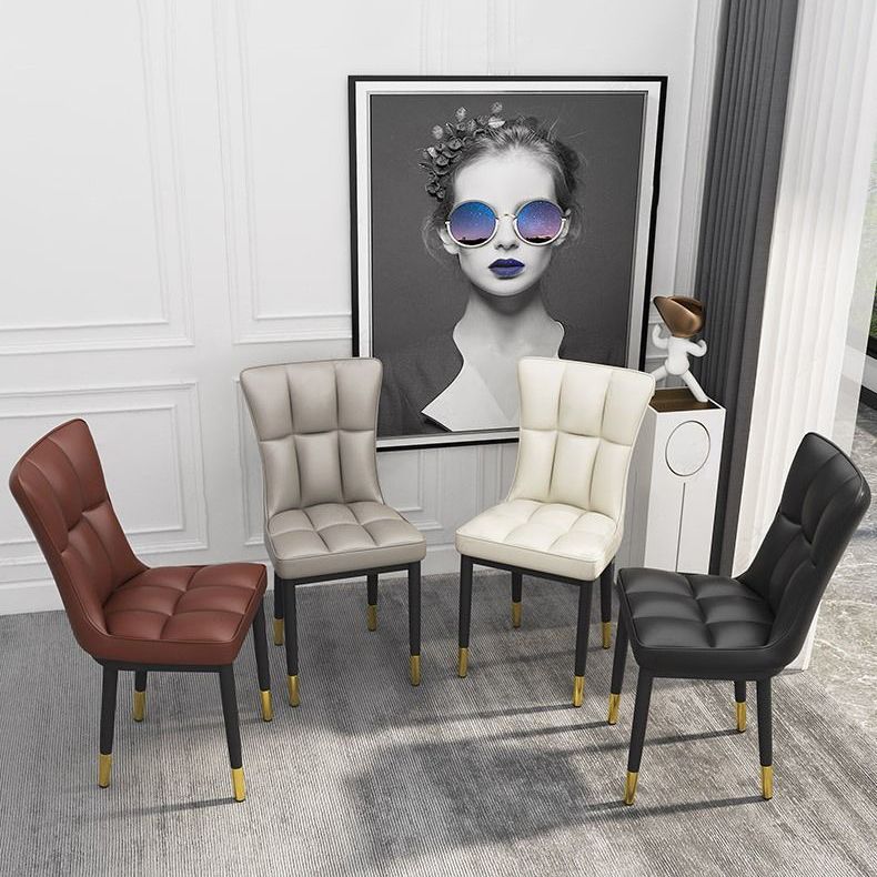 Glam Leather Dining Chair Parsons Chair with Steel Legs in Matte Finish for Home