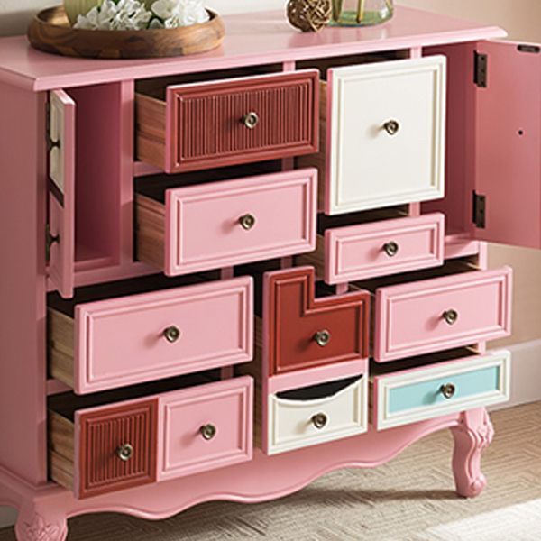 Industrial Painted Accent Cabinet with Drawers Solid Wood Chest