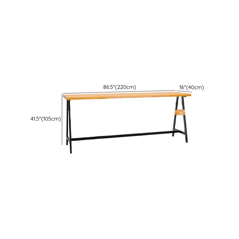 Modern Solid Wood Bar Table Brown Trestle Base Dining Table for Living Room