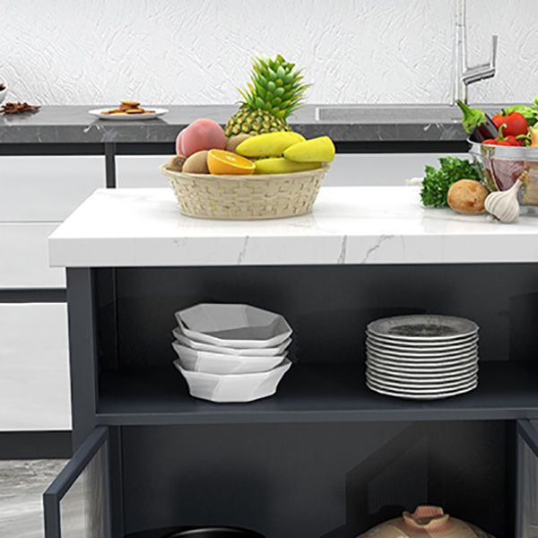 Modern Marble Island Table Dining Room Kitchen Trolley with Storage Cabinet