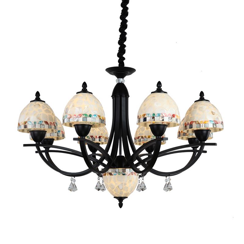 Éclairage d'éclairage de lustre blanc Dome Baroque 4/7/9 Lights Lampe à suspension en verre coupé à la main