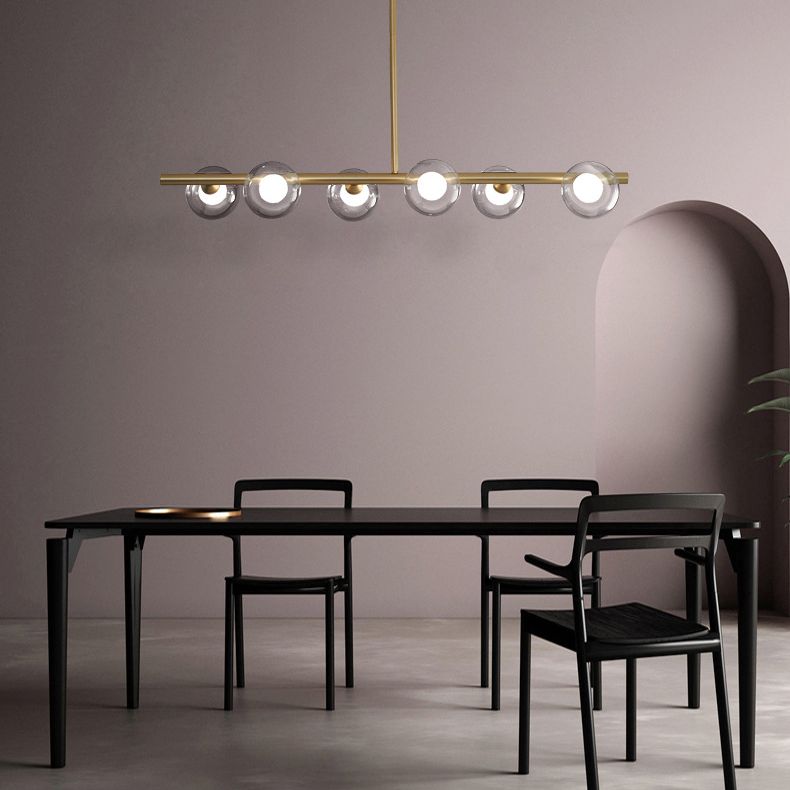 Luz de la isla de vidrio global transparente en el estilo creativo moderno Luz de colgante de hierro forjado para el comedor
