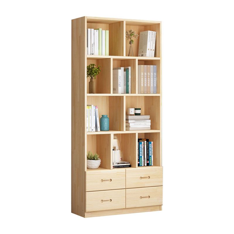 Scandinavian Vertical Standard Bookshelf Natural Pine Wood Bookshelf for Home