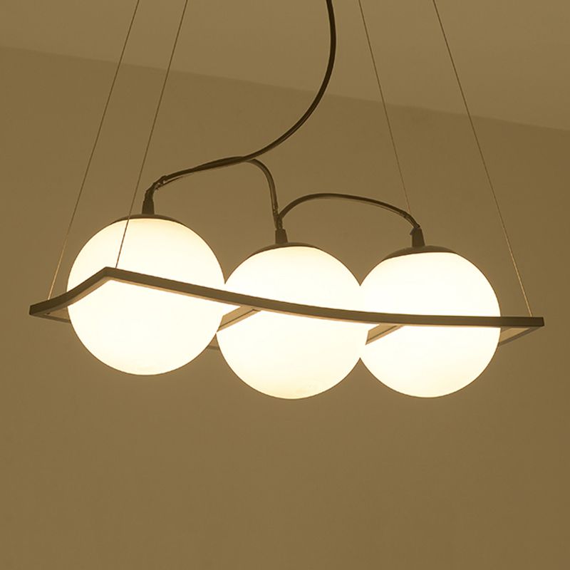Globe Bedroom Pendant Chandelier Traditional Opal Glass 3/5 Lights Black Hanging Fixture
