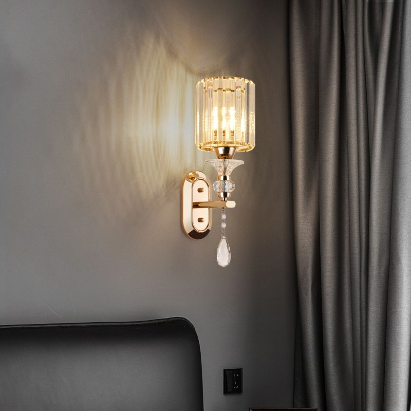 Cylinder Crystal 1-Light Wall Sconce Contemporary Wall Mounted Lamp for Living Room