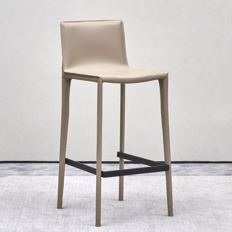 Beige Faux Leather Stools with Footrest Contemporary Indoor Bar Stools