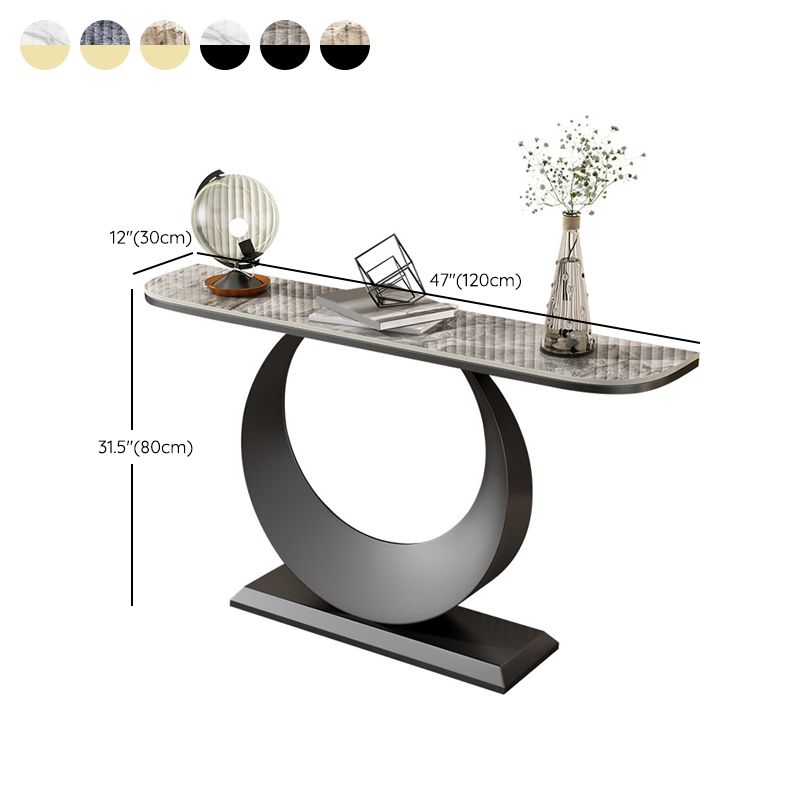 Contemporary Console Accent Table Antique Finish Half Moon Console Sofa Table in Stone