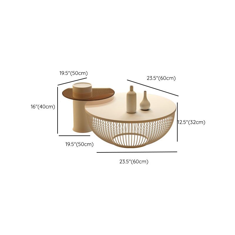 Modern Round Drum Coffee Table Metal Cocktail Table in White