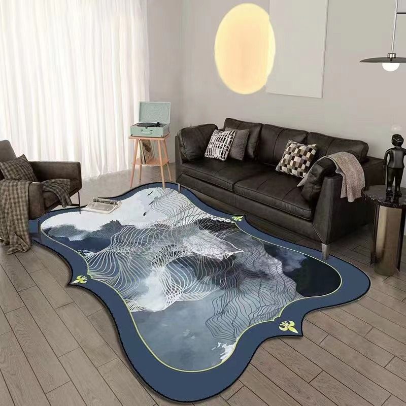 Novelty Shape Carpet Medallion Print Carpet Non-Slip Backing Polyester Rug for Home Decor