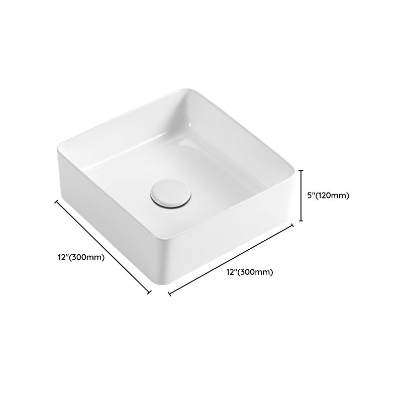 Modern Vessel Bathroom Sink Square Porcelain with Pop-Up Drain Wash Stand