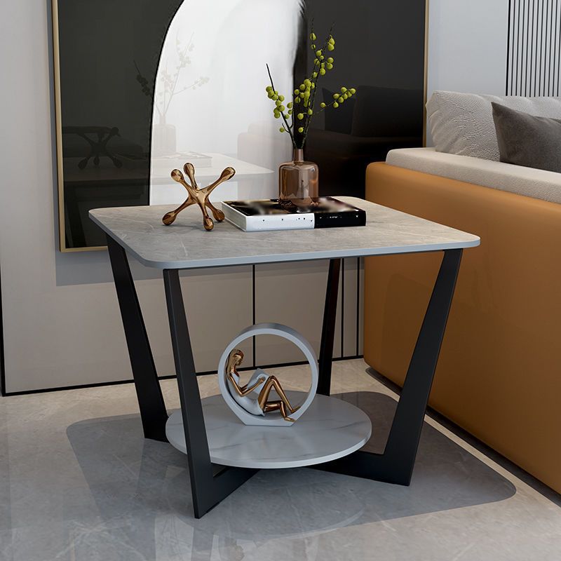 19.6" Tall Metal Cross Legs End Table Faux Marble Square Top Side Table with Shelf