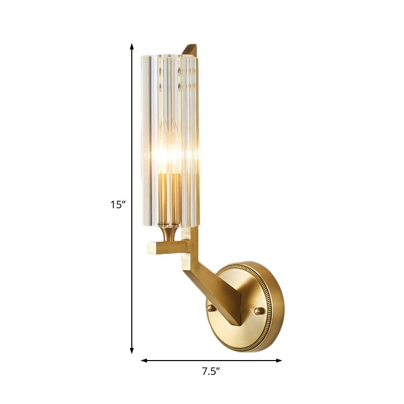 Crystal Tube/Cup/Flat Wall Mounted Lamp Minimalism 1 Light Brass Flush Wall Sconce for Bedside