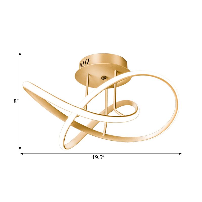 Geknotete Deckenleuchte, moderne Metallschlafzimmer-LED-Halbbündiglampe in Gold