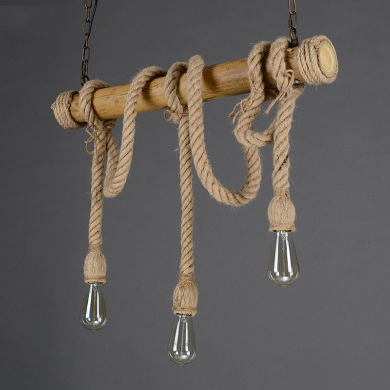 Bamboo 3 / 6 - Light Island Light Industrial Ceiling Pendant with Hemp Rope