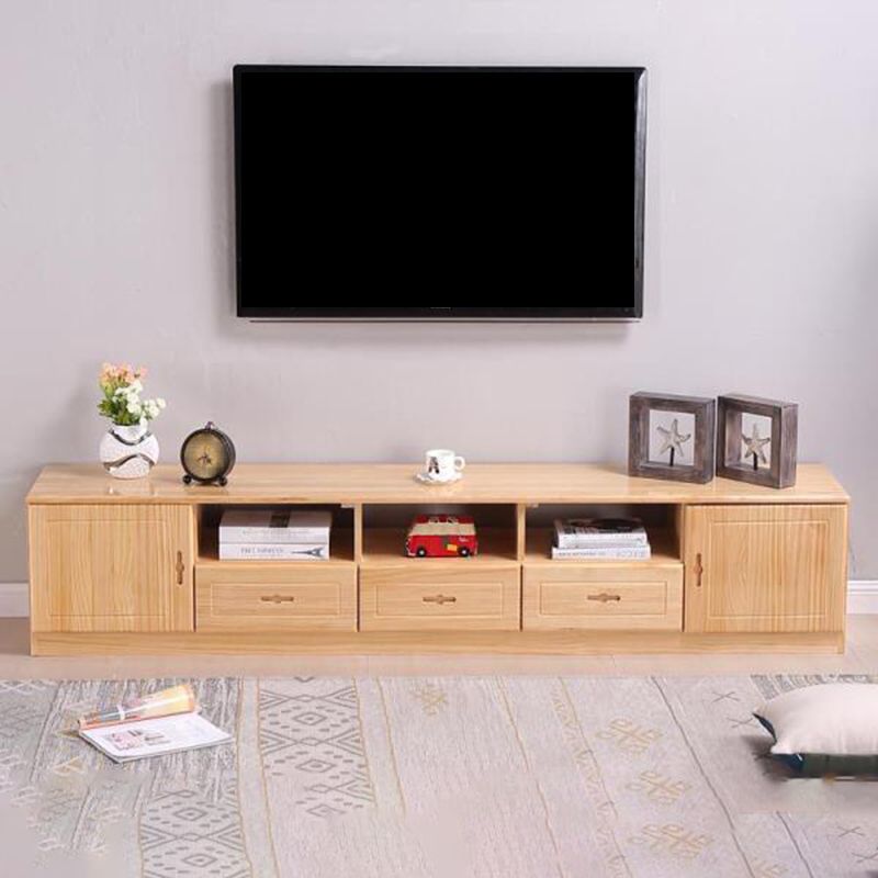 Scandinavian Pine Wood TV Media Stand Natural Wood Media Console with Drawers