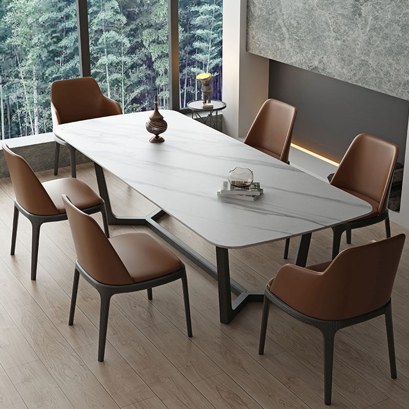 Industrial Sintered Stone Top Table Rectangle Table with Trestle Base