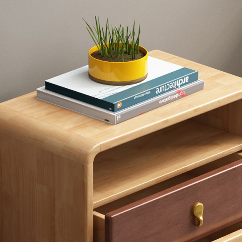 Modern Natural Buffet Table Rubber-wood Solid Wood Open Storage Buffet with Drawers