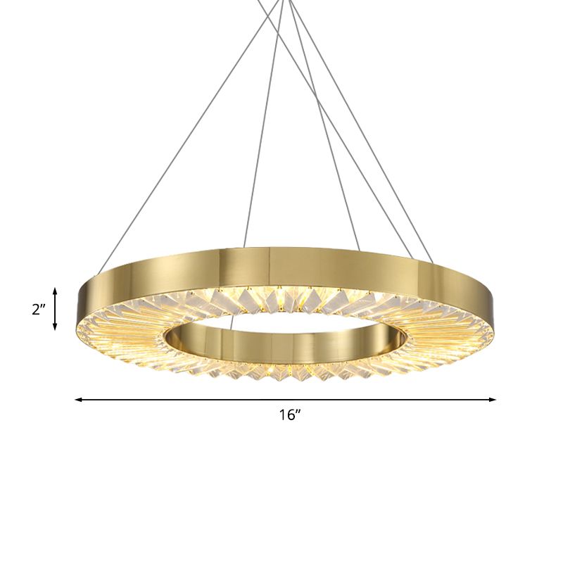 Hoop Crystal Inserted Hanging Lamp Minimalism Dining Room LED Ceiling Chandelier in Gold