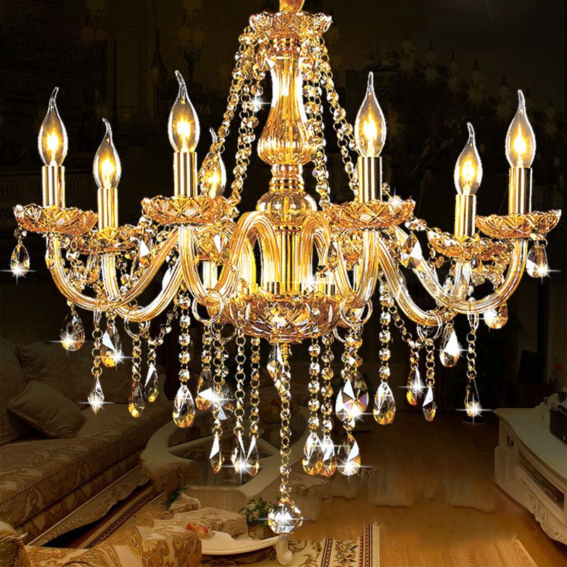 Crystal Candle Shape Hanging Ceiling Light European Style Multi Lights Hanging Light