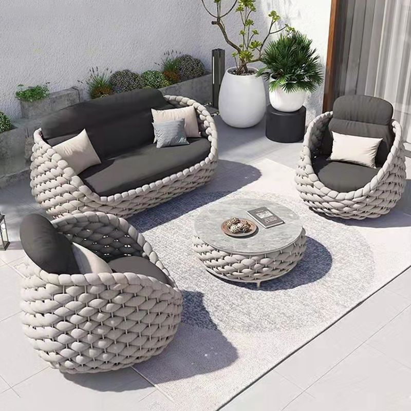 Arc Shape Outdoor Sofa Tropical Style Metal Tuxedo Arm Loveseat