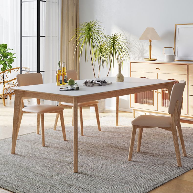 Contemporary Rectangular White Stone Dining Table with 4 Foot