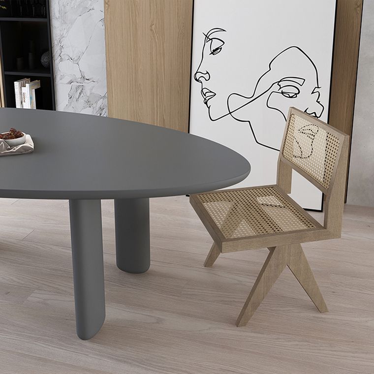 Oval Solid Wood Dining Table in Grey/Black Modern Table with 4 Legs for Restaurant
