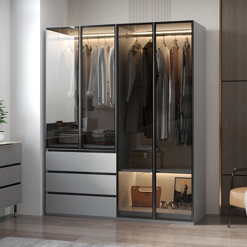 Modern Wood Frame Wardrobe Armoire Freestanding Wardrobe with 3 Self Close Drawers