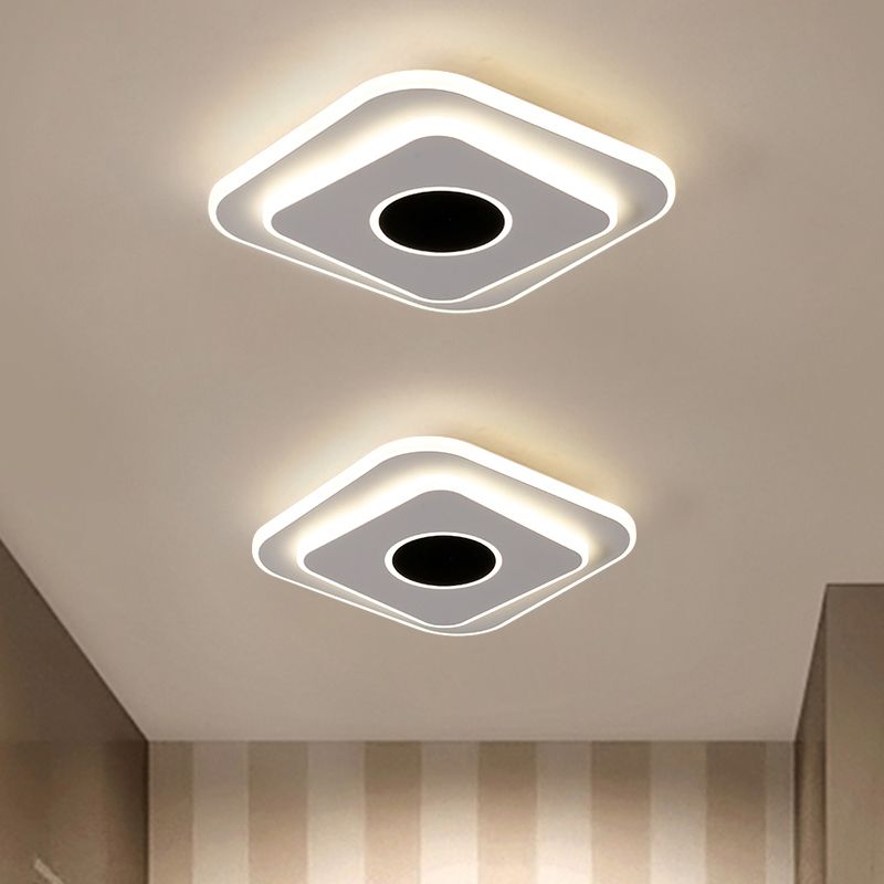 LED-foyer mini-plafondlamp modernistisch zwart-wit inbouwlamp met gelaagde ronde/vierkante acrylkap in warm/wit licht