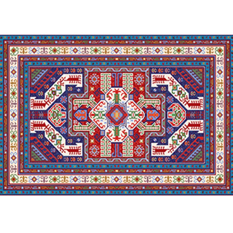 Red Living Room Area Carpet Bohemian Americana Pattern Rug Polyester Non-Slip Area Rug