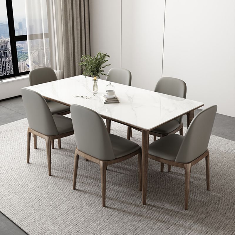 Contemporary 1/4/5/7 Pieces Dining Room Set Stone Rectangle Furniture in White
