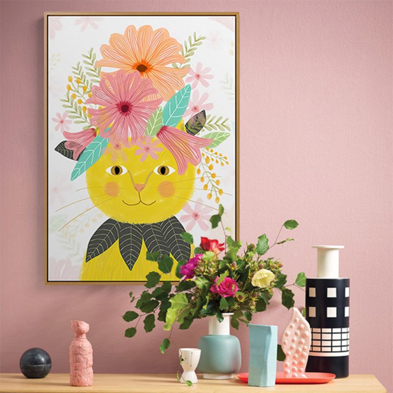 Cartoon-Haustier mit Blumen, Kunstdruck auf Leinwand, strukturiert, farbenfrohe Wanddekoration für das Kinderzimmer