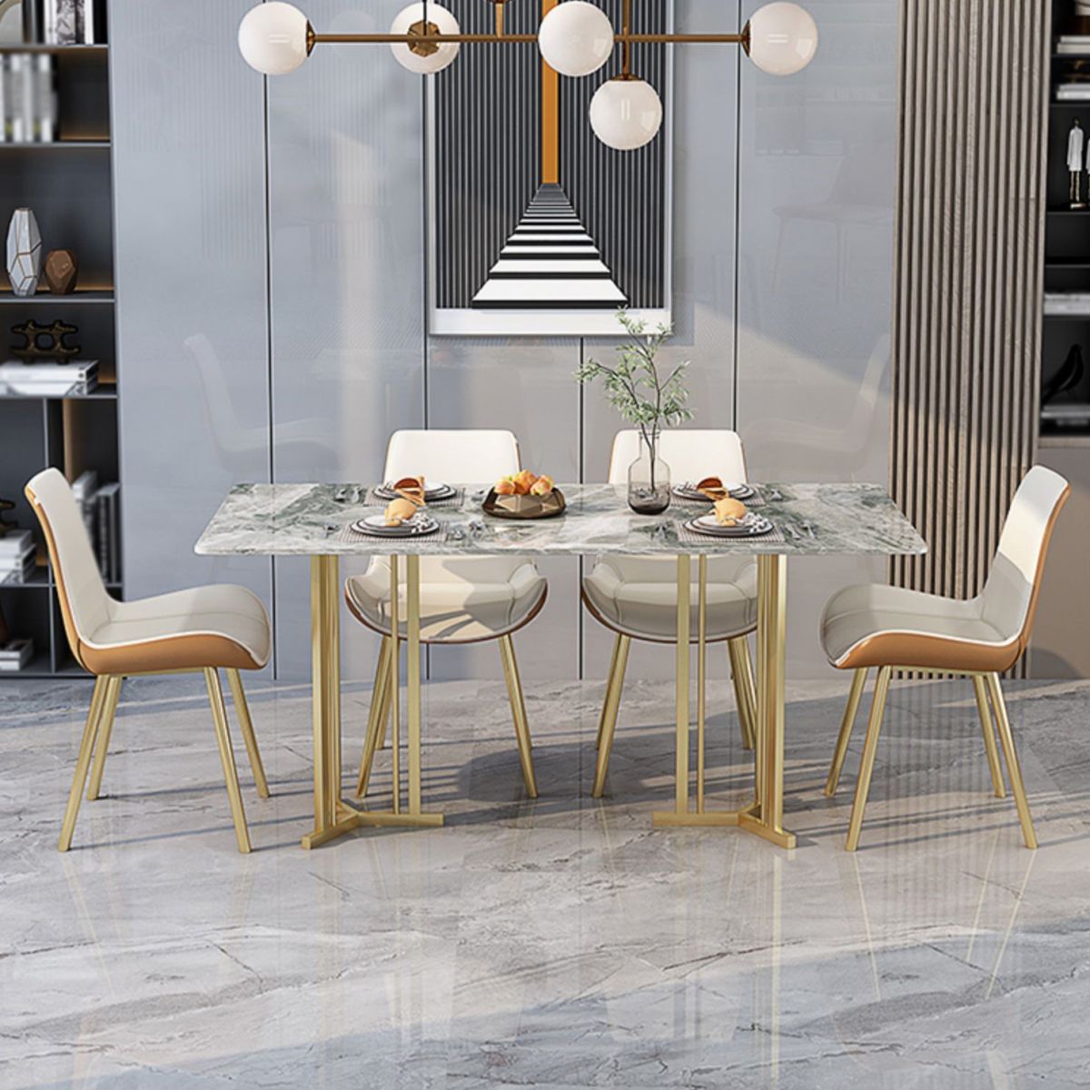 Mesa de comedor de doble pedestal de muebles de piedra de lujo tradicional