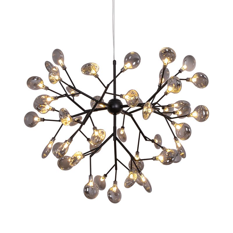 Smoked Glass Branched Firefly Chandelier Lighting Minimalist LED Pendant Light in Black