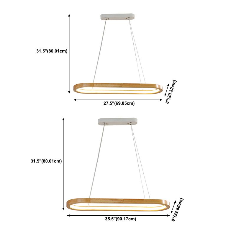 Oval Ring Kitchen Bar Island Light Acrylic LED Simple Hanging Lighting Fixture in Wood