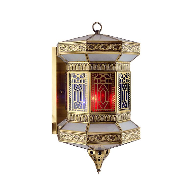 Brass 1-Light Wall Light Fixture Arab Metal Lantern Wall Sconce Lamp with Frosted Glass Shade
