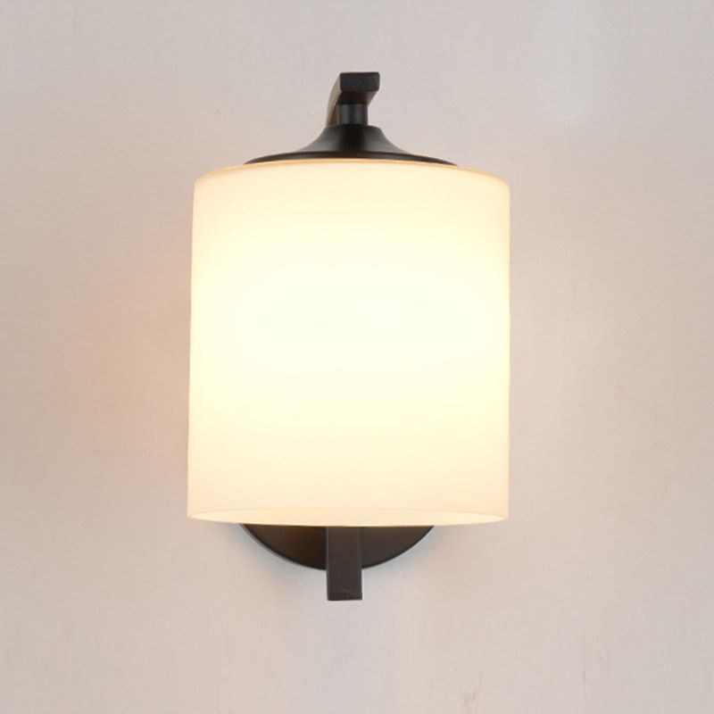 Cylindre Blanc Verre murale de montant lampe 1-LIGHT VINTAGE ÉCLAIRAGE MUR NOIR VINTATION POUR LA CHAMBRE
