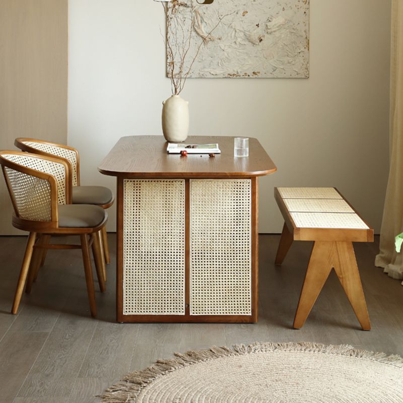 Rectangle Dining Set 1/4/5/6 Pcs  Ash Solid Wood and Rattan Dining Table and Chairs