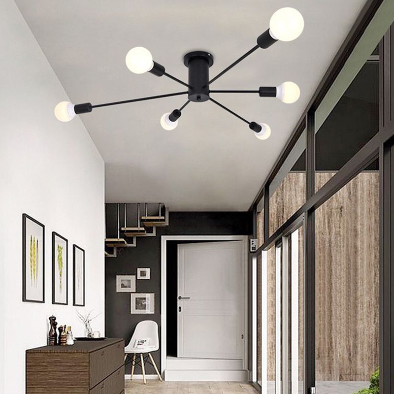 Sputnik Diseño Semi-rubor Montaje Ligero Fijo Metal Moderno Semi-ras