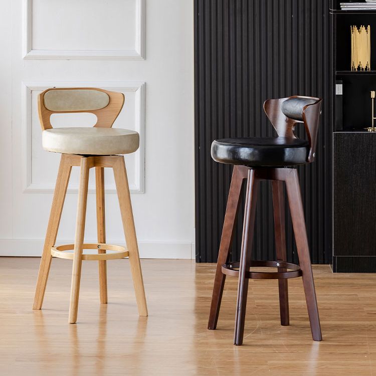 Contemporary Counter Round Bar Stool Armless Wood Bar Stool with Footrest