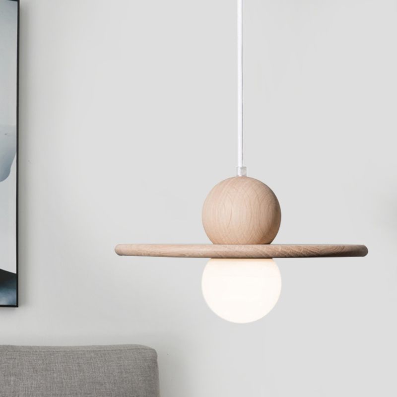 Houten bord hanger plafondlicht minimalistische beige hanglamp met één kop voor eetkamer