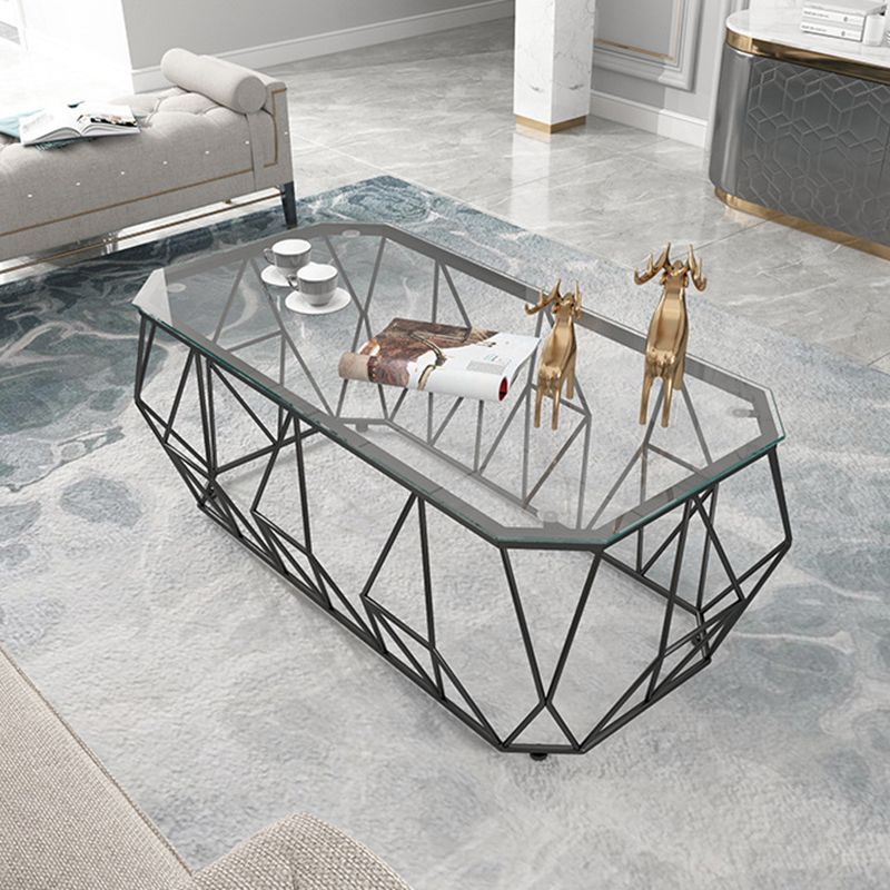 19.6"tall Modern Metal Frame Base Glass Octagonal Coffee Table