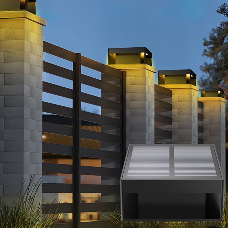 Rectangular Shape Metal Outdoor Lights Modern Style 1-Light Solar Pillar Lamp in Black