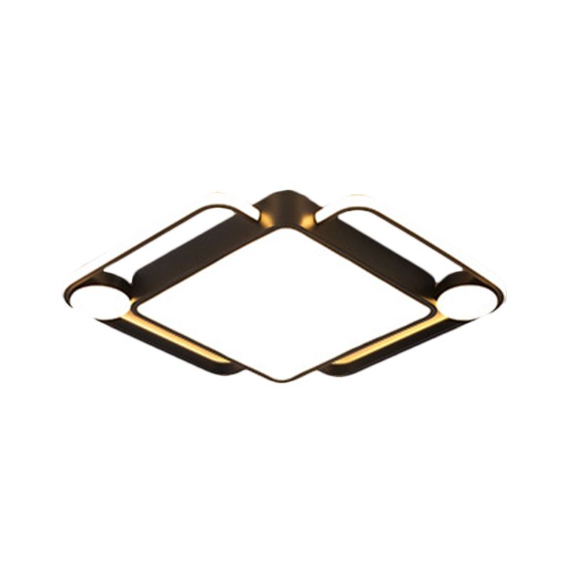 Zeitgenössische Rhombus-Deckeneinbauleuchte aus Metall mit 18"/21,5" breiter LED-Einbauleuchte für Schlafzimmer in Schwarz, warmweißes Licht