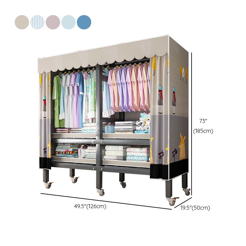 Foldable Freestanding Wardrobe Metal Frame Wardrobe with Casters
