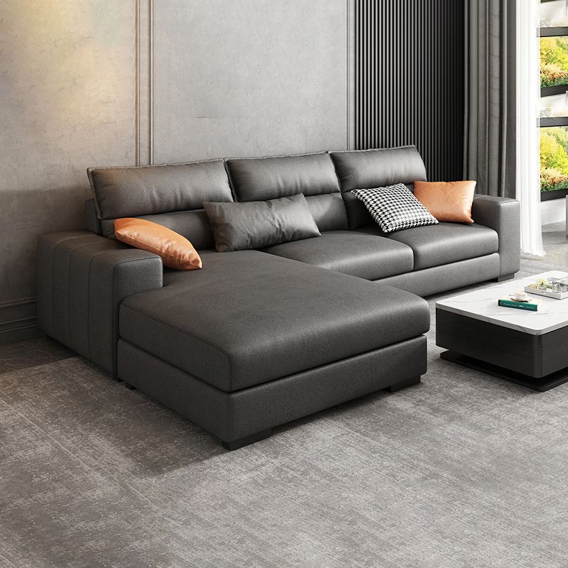 Square Arm Dark Gray Stain-Resistant Faux Leather Modular L-Shape Sofa