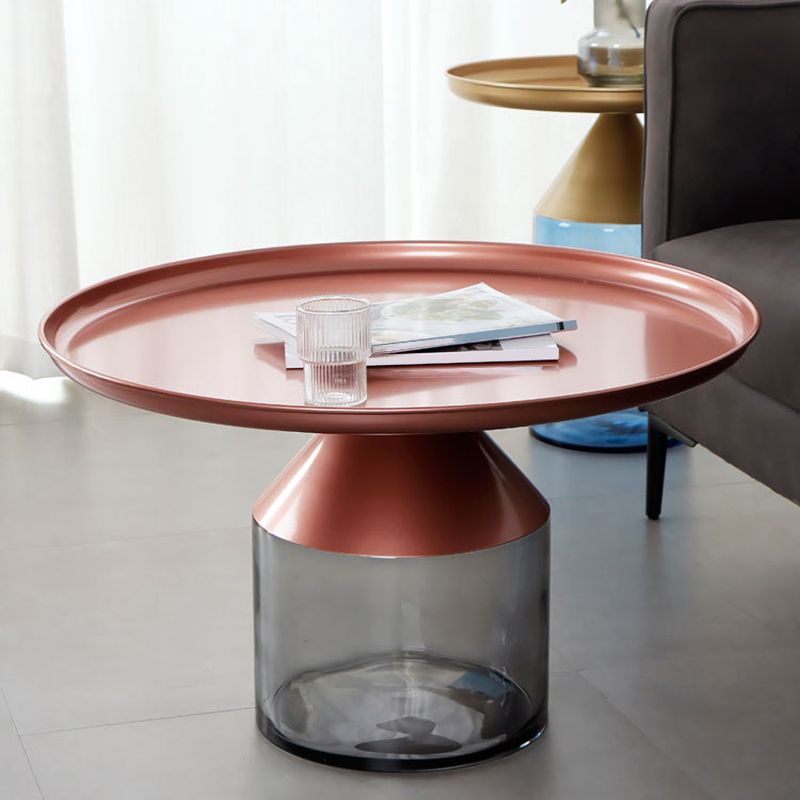 Metal Tray Top Coffee Table Mid-Century Glass Pedestal Cocktail Table
