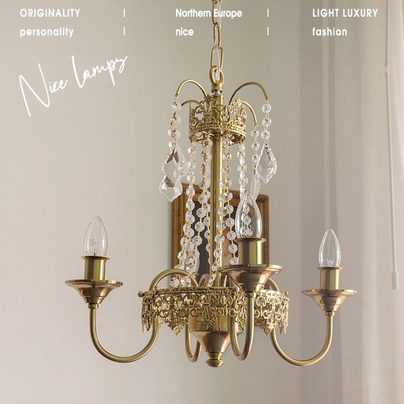 Lustre suspendu en métal post-moderne 5 lustre de plafond de bougie en or clair pour chambre à coucher