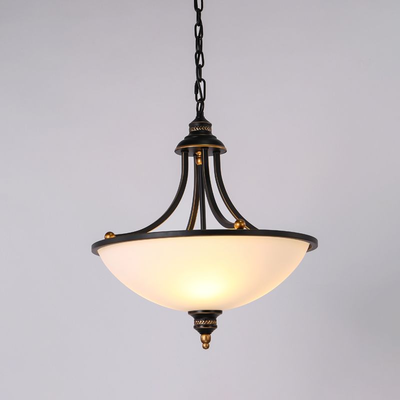 Cream Glass Black Chandelier Light Bowl Shade 3 Heads Classic Pendant Light Fixture