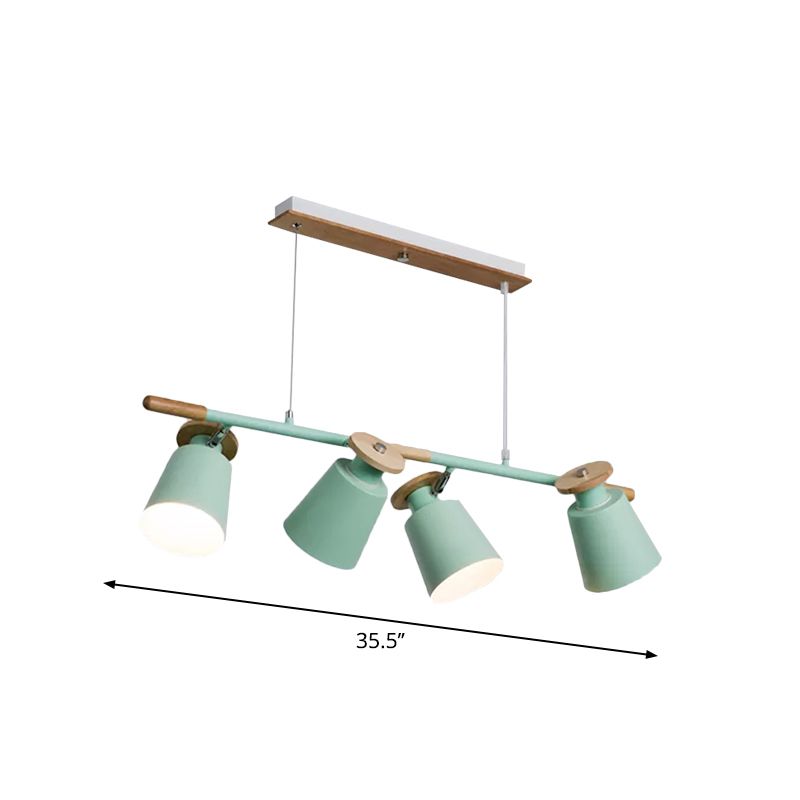 Green/Grey/White Tapered Shade Island Lighting 4 Heads Nordic Metal Linear Chandelier for Restaurant